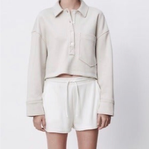 Zara Tops - Zara Light Beige Polo Sweatshirt; Size S; like new